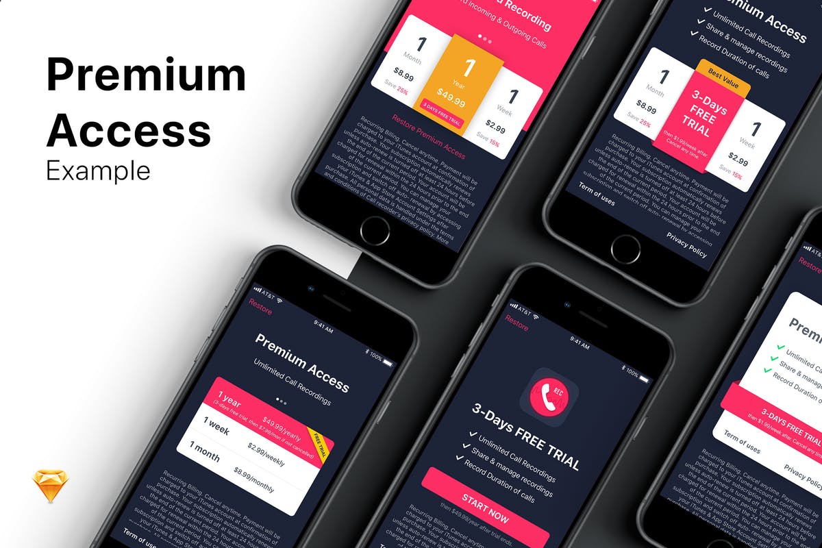 订阅类产品服务APP界面设计UI模板v1 5 Example for Premium Access