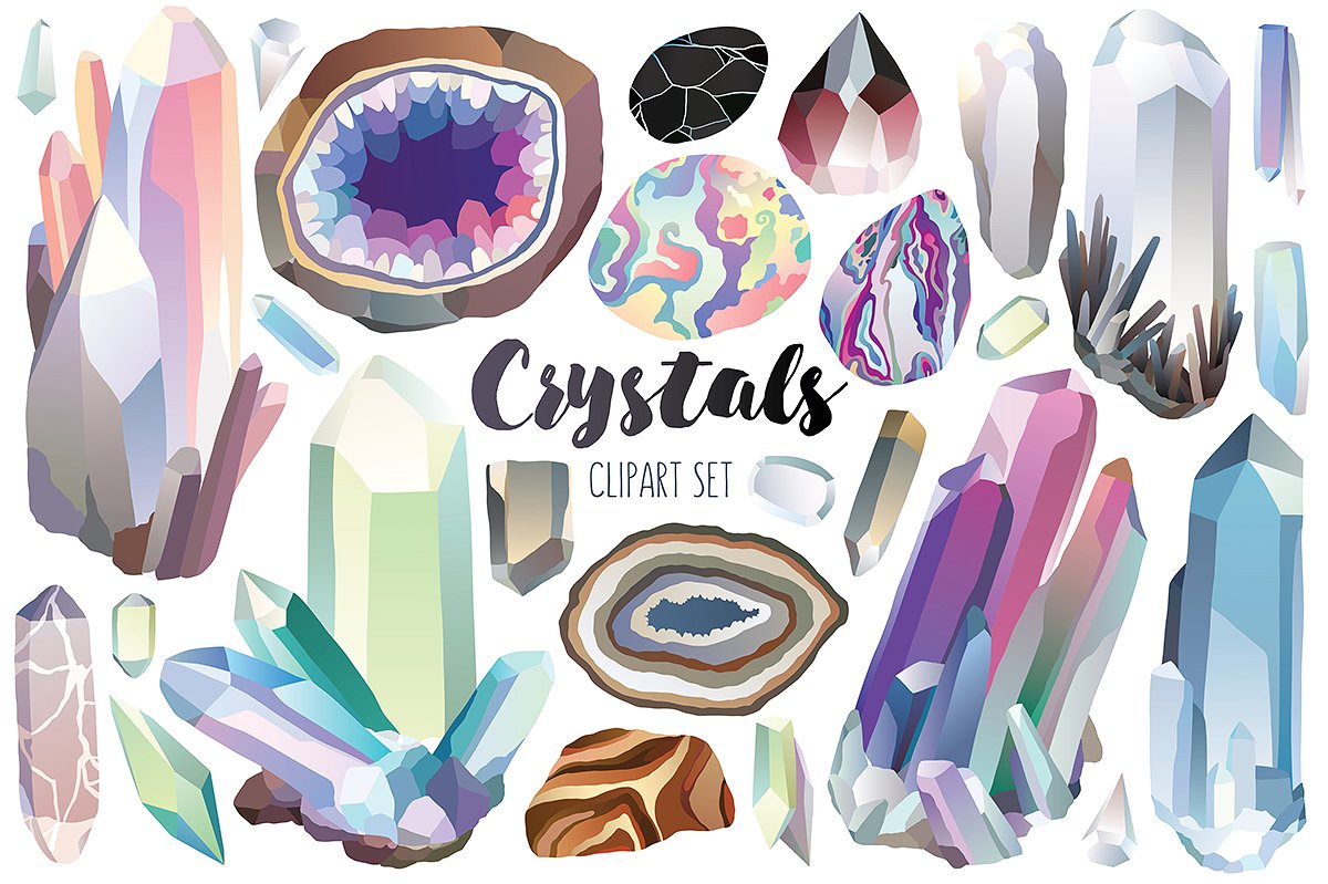 水晶宝石剪贴画素材 Crystals & Gems Clipart Bundle