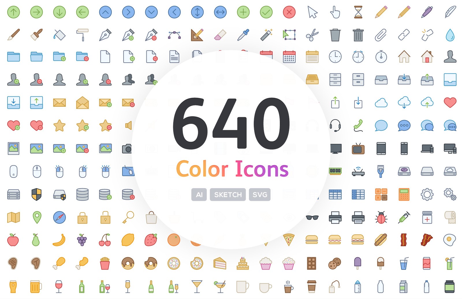 渐变色矢量图标集 640 Vector Line Icons – Color