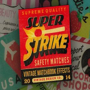 复古怀旧风格火柴盒外观设计图层样式 Super Strike – Matchbook Effects