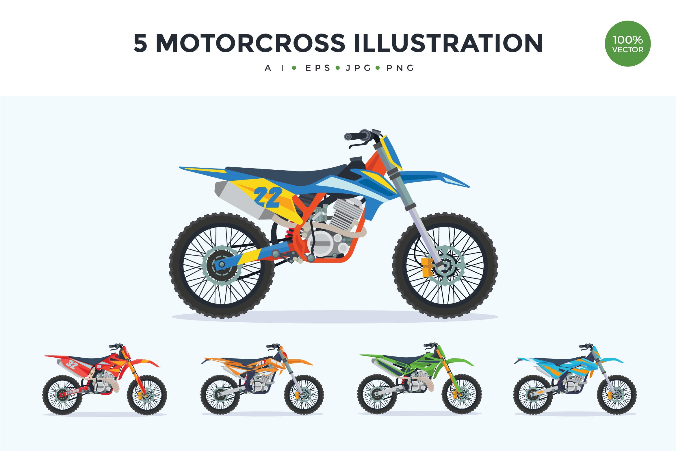 5个极限运动摩托车矢量图形插画素材 5 Extreme Motorcross Bike Vector Illustration Set
