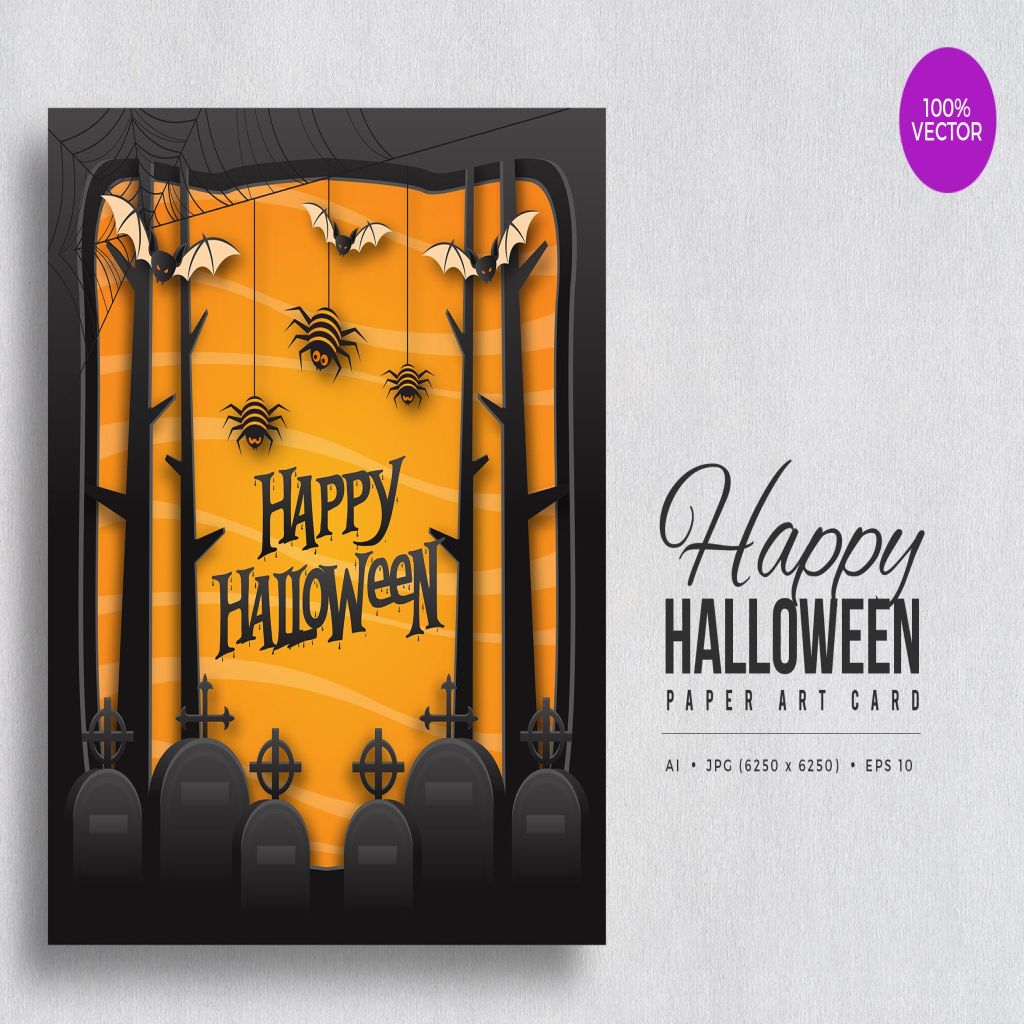 万圣节主题节日剪纸画艺术立体剪纸矢量素材v8 Happy Halloween Paper Art Vector Card Vol.8插图