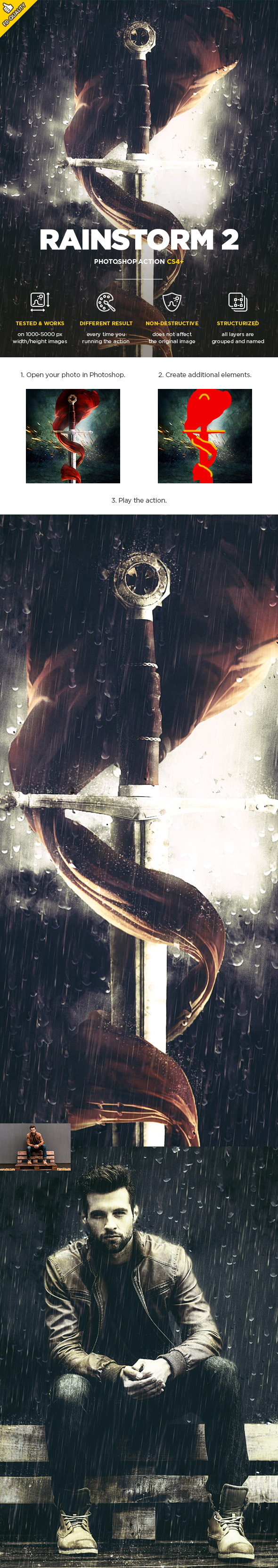 一款打造暴雨特效的PS动作下载 Rainstorm 2 CS4+ Photoshop Action [atn]