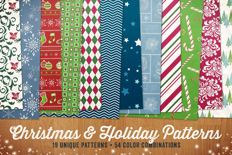 圣诞节假日主题图案纸张纹理V.1 Christmas & Holiday Patterns Vol 1