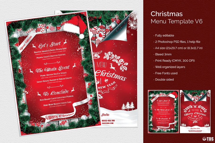 圣诞节主题菜单PSD模板V.6 Christmas Menu PSD V6