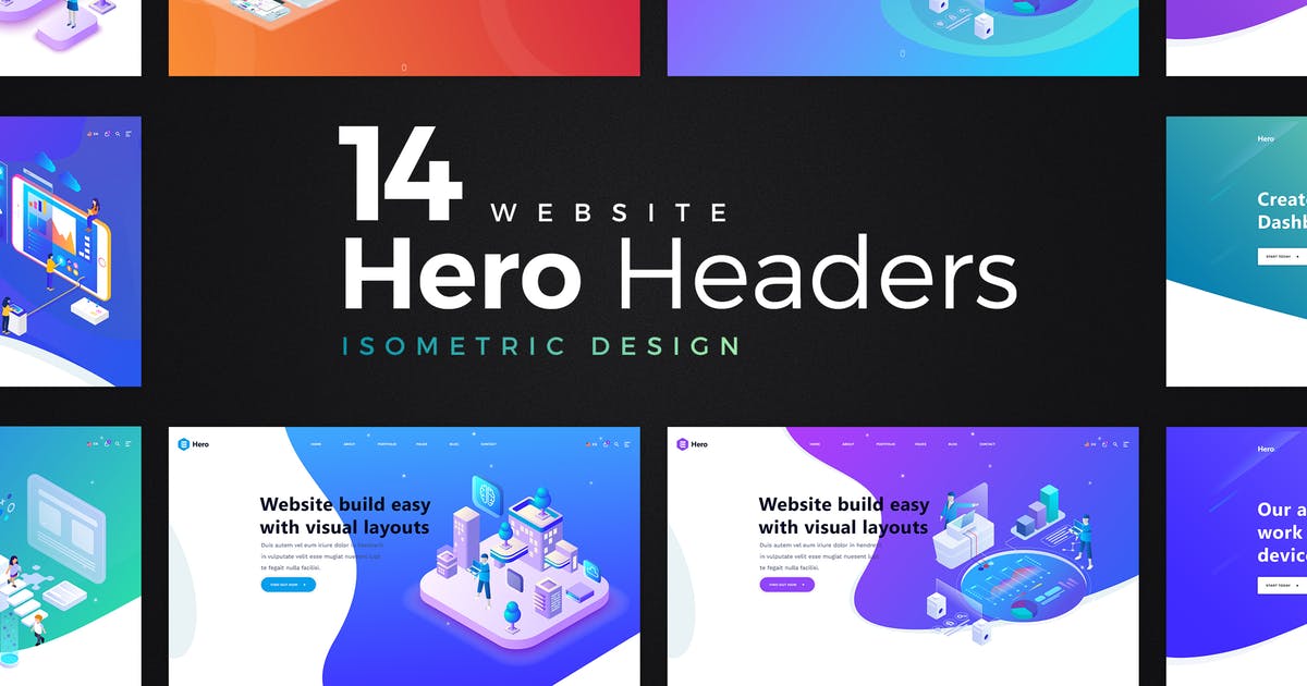 14套等距概念插画巨无霸焦点图网站Header设计模板