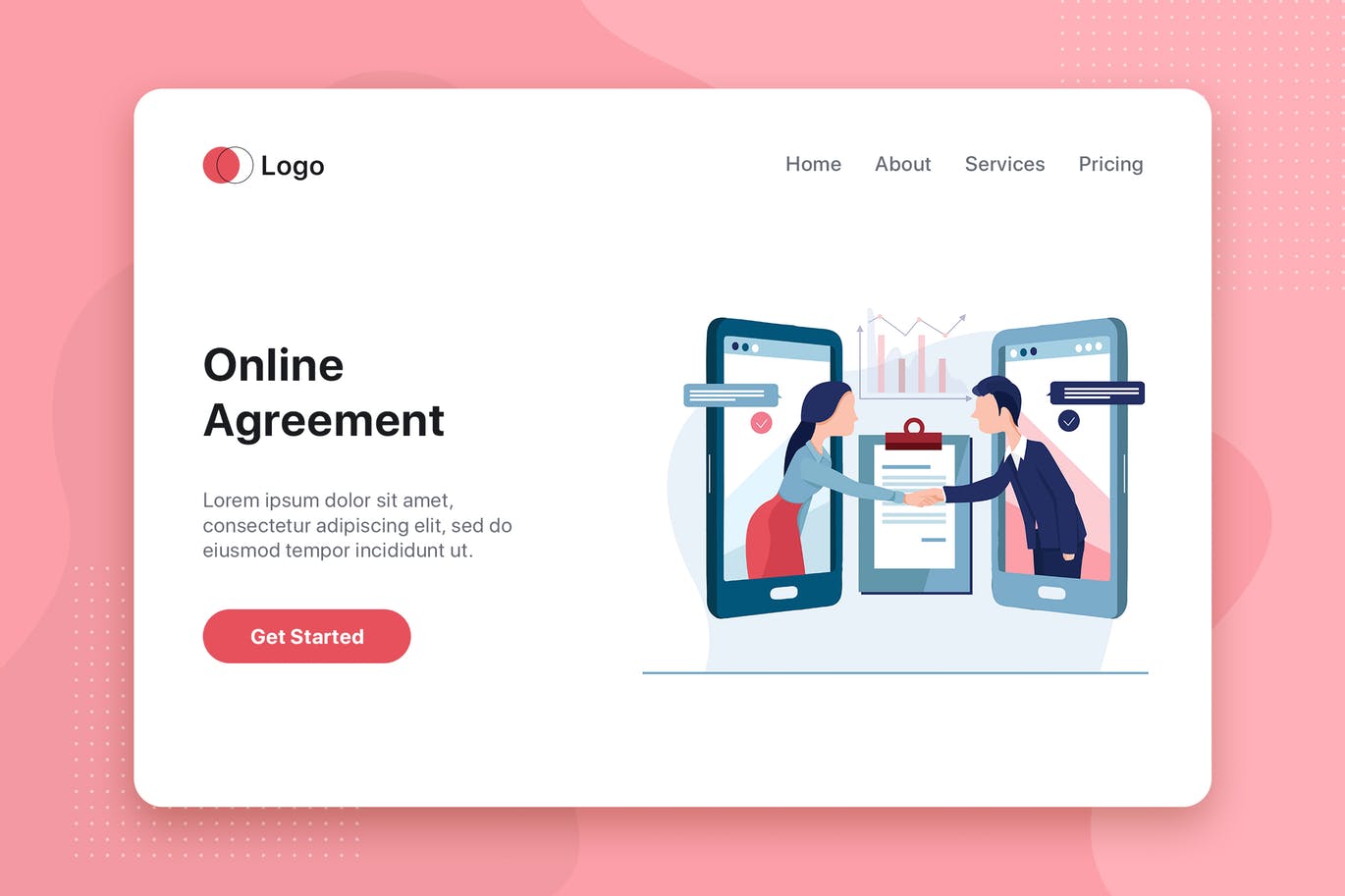 在线协议签订主题网站首页设计概念插画 Online Agreement flat concept for Landing page