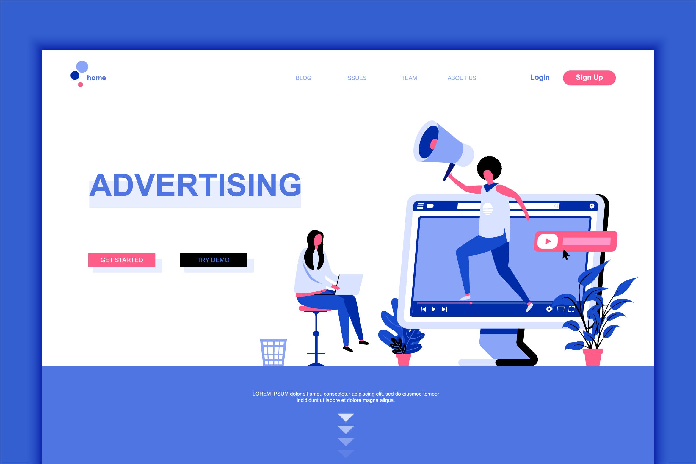广告营销主题网站设计矢量插画素材 Advertising Flat Landing Page Template