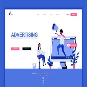 广告营销主题网站设计矢量插画素材 Advertising Flat Landing Page Template