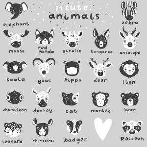 可爱的手绘单色卡通动物插图矢量素材下载[psd,eps,png,jpg]