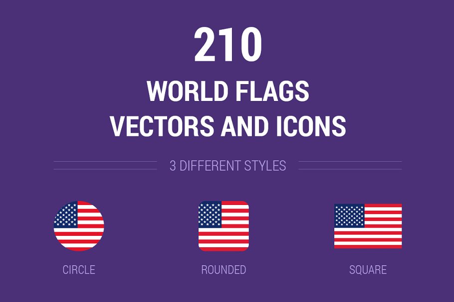 210枚世界各地国家旗帜矢量图形&图标 210 World Flags Vectors and Icons