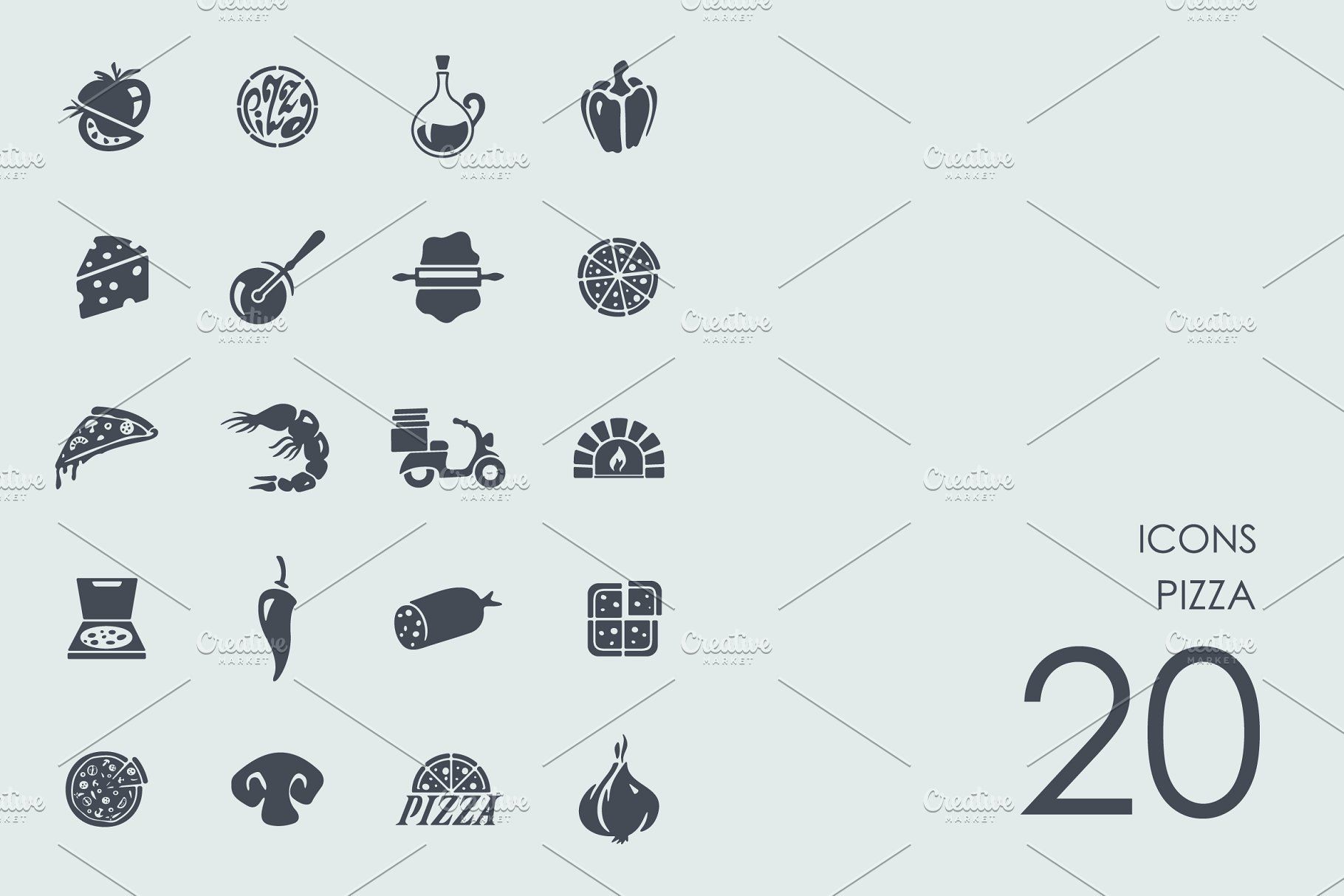 一组简单的披萨样式图标 Pizza icons