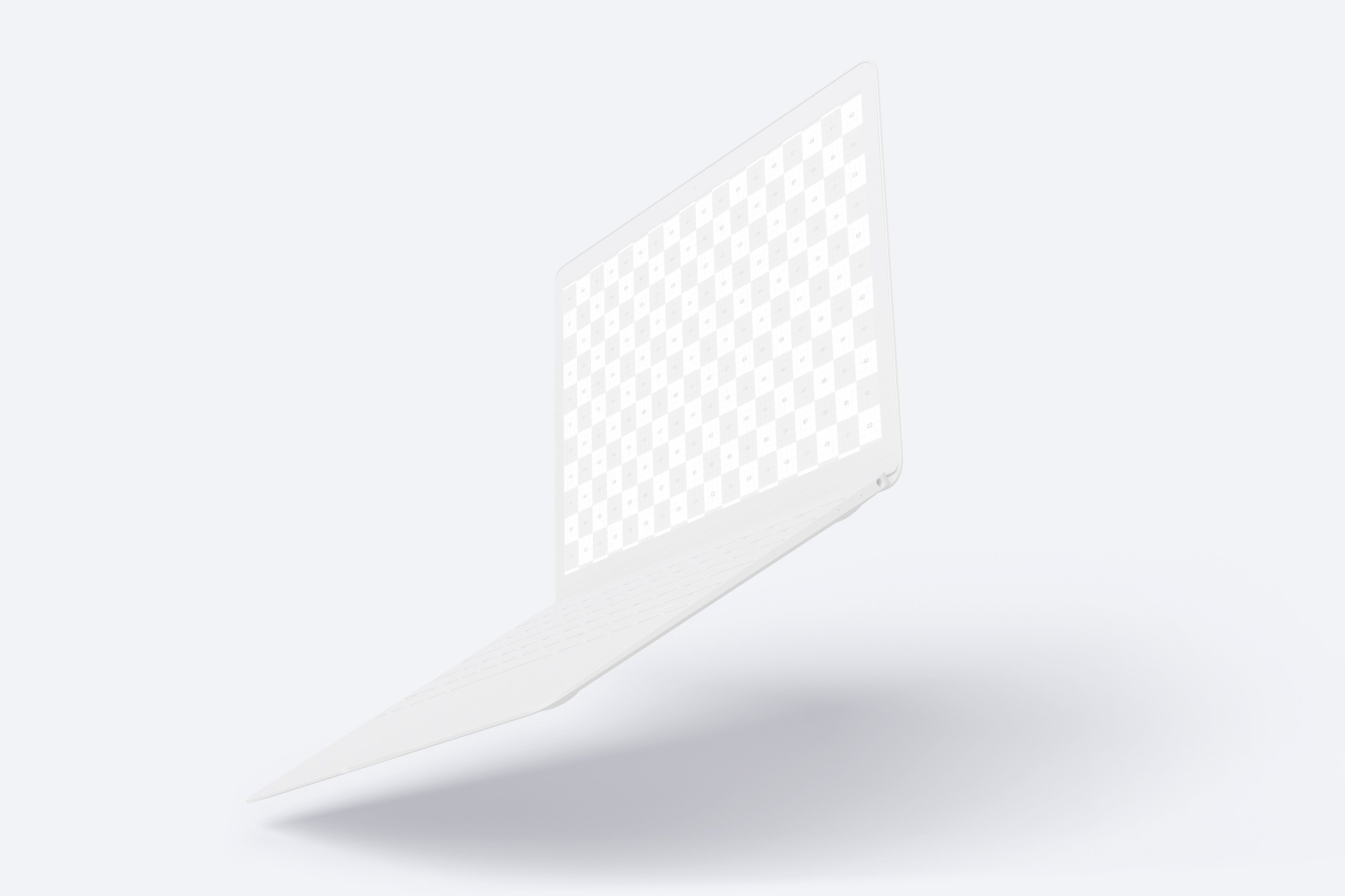 悬浮状态MacBook笔记本电脑屏幕界面设计预览样机 Clay MacBook Mockup, Floating