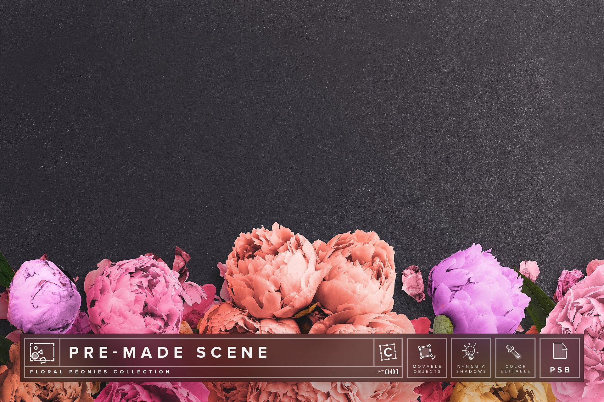 牡丹花花饰样机场景模板v1 Floral Peonies Mockup Scene #001