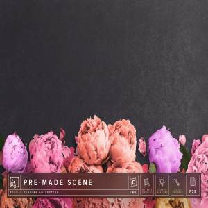 牡丹花花饰样机场景模板v1 Floral Peonies Mockup Scene #001