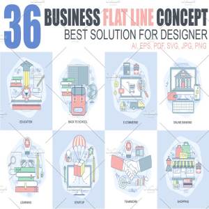 36款扁平设计风格线条概念插画 Flat Line Concepts