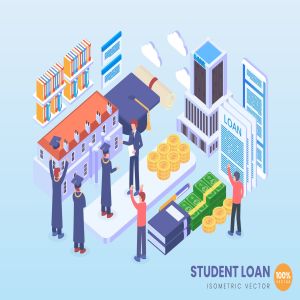 学生贷款金融场景2.5D等距概念矢量插画 Isometric Student Loan Vector Concept