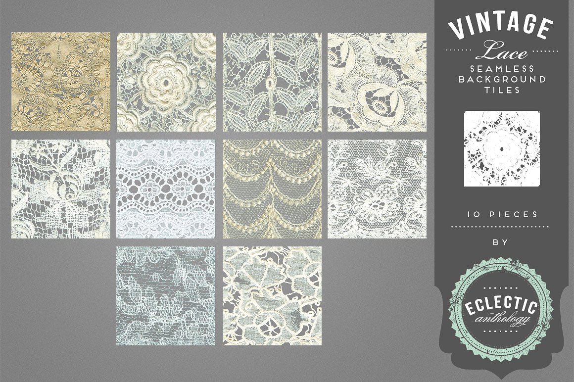 复古蕾丝花边无缝纹理 Vintage Lace Seamless Backgrounds