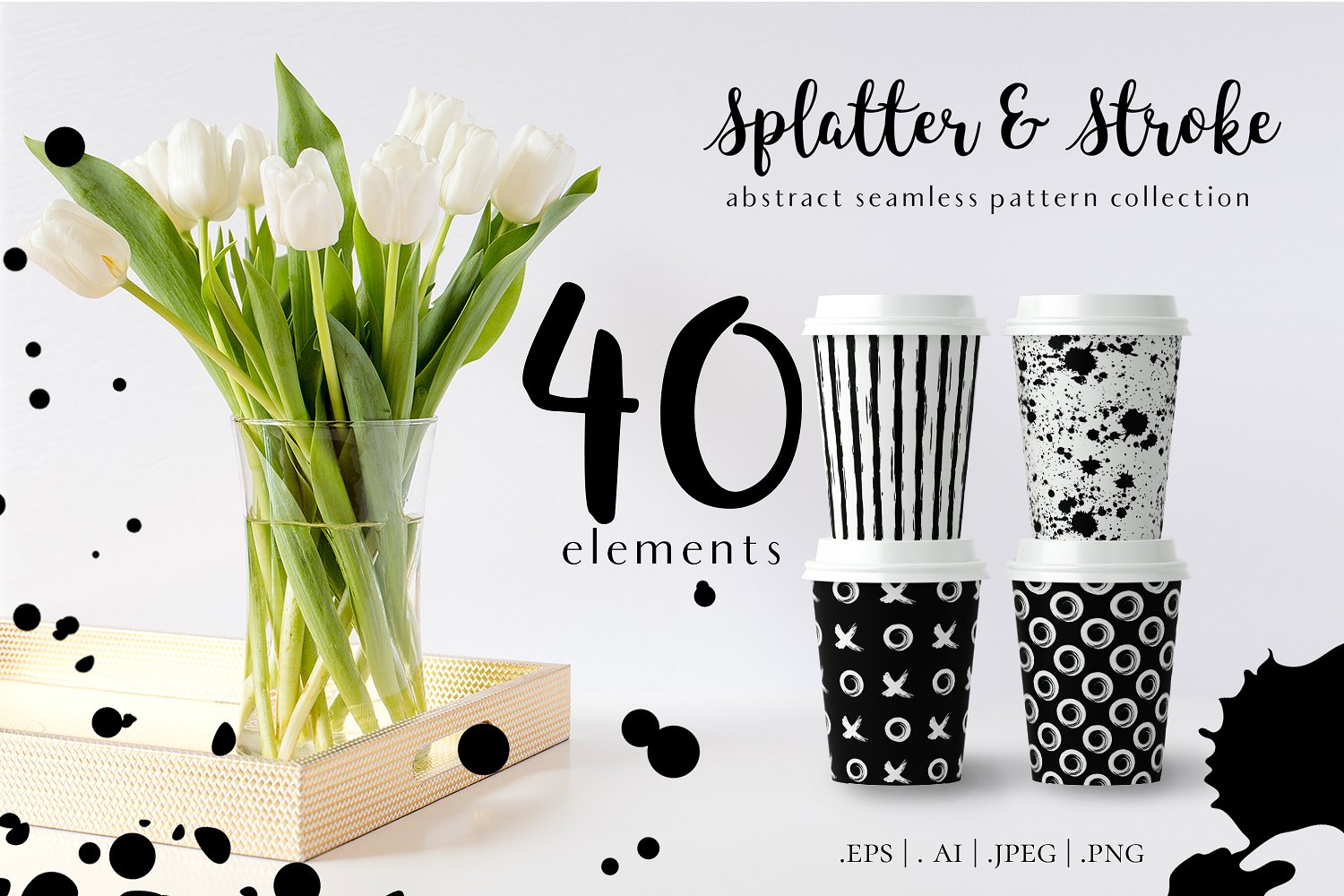 泼墨斑点&毛笔笔迹纹理素材 Paint Splatter & Stroke, 40 Patterns