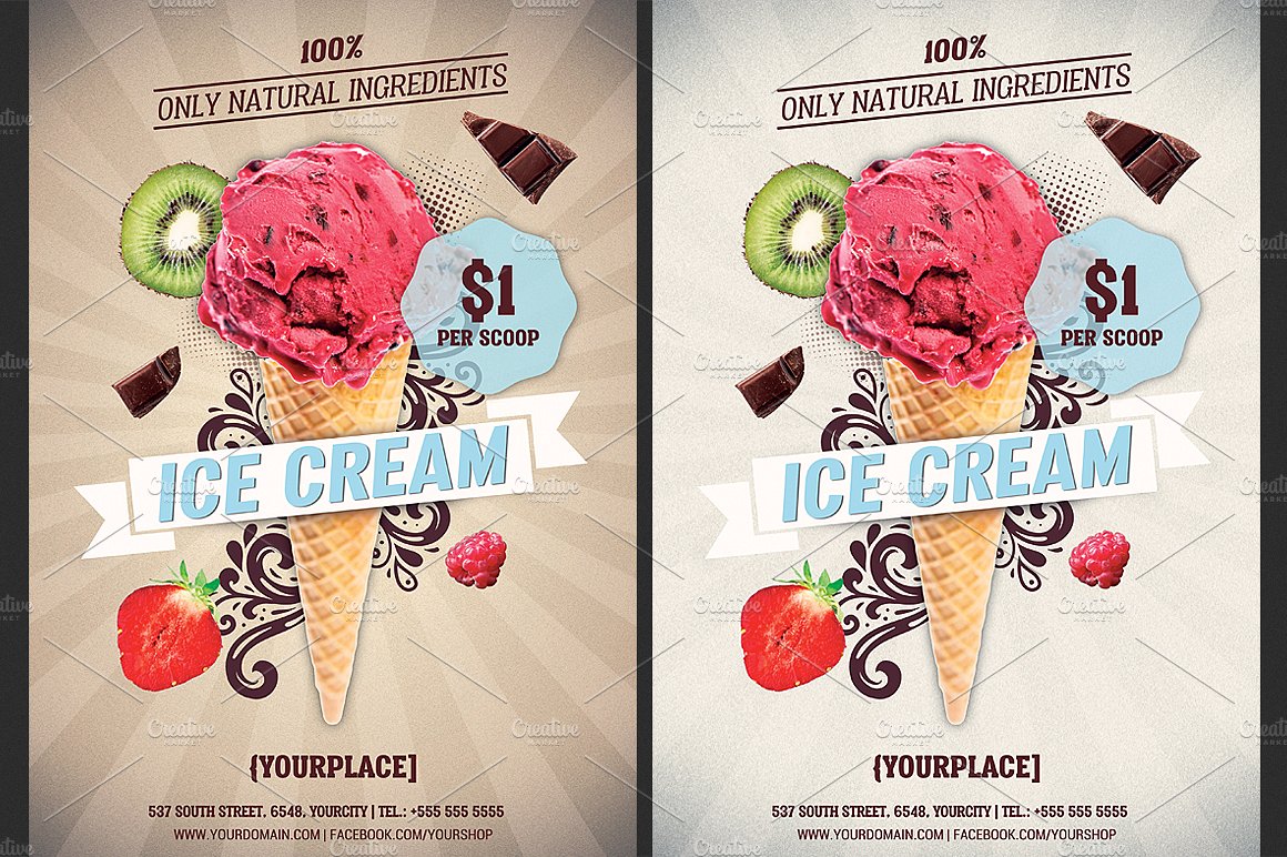 雪糕店广告促销海报模板 Ice Cream Shop Offer Flyer Template
