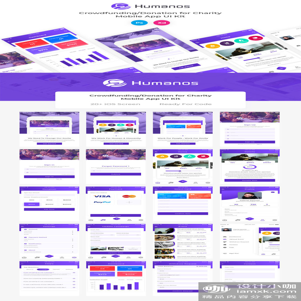 慈善机构众筹/捐赠移动App UI Kit套装 [PSD,Fig]
