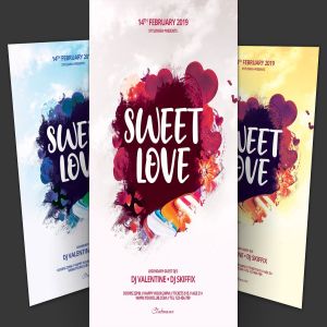 玫瑰花卉甜蜜情人节传单海报模板 Sweet Love Flyer
