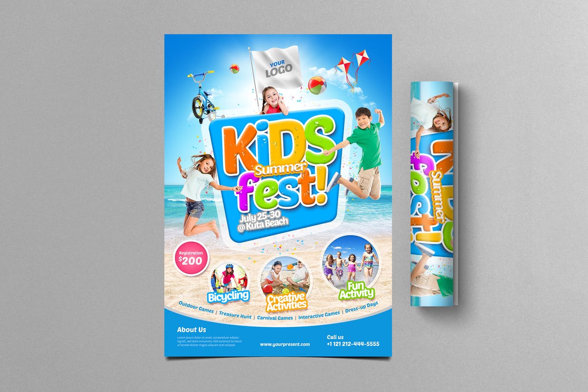儿童乐园儿童夏令营活动海报模板 Kids Summer Fest FLyer