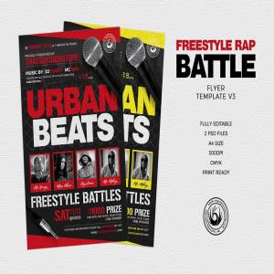 自由说唱PK活动海报传单设计PSD模板v3 Freestyle Rap Battle Flyer PSD V3
