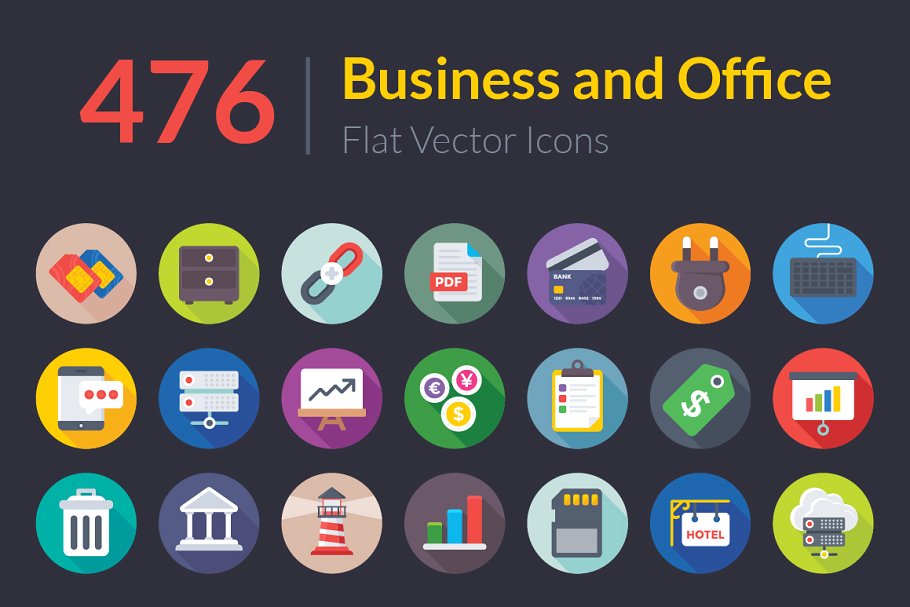 476枚商务和办公扁平化图标  476 Business and Office Flat Icons