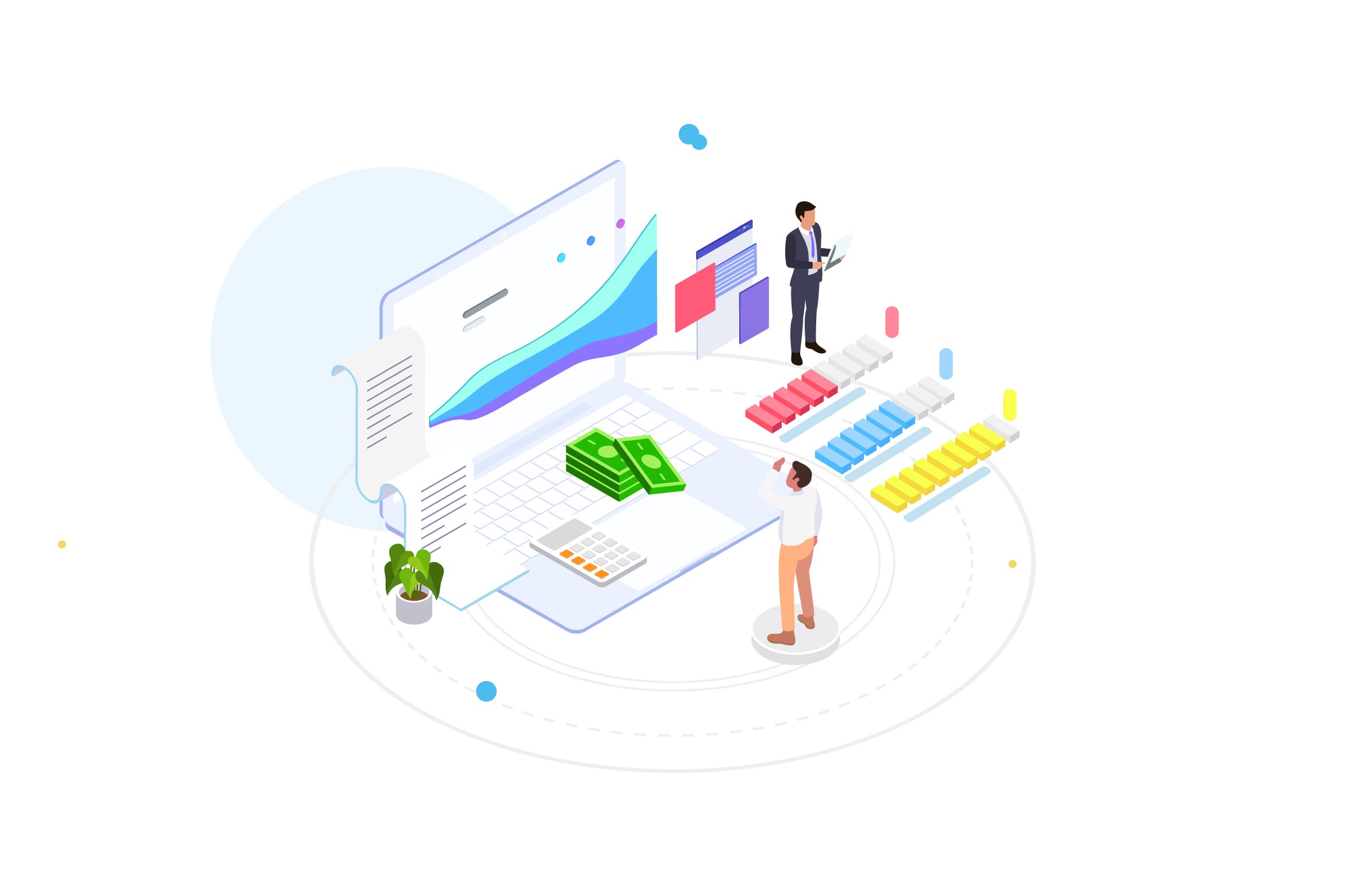 财务规划金融主题等距概念插画v1 Financial Planning Isometric Illustration – FV