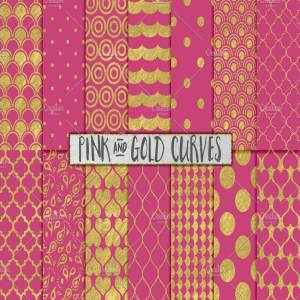玫瑰粉红金属金箔曲线形状图案 Pink and Gold Foil Backgrounds