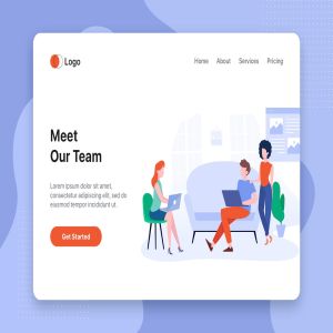 团队介绍网站首页设计概念插画 Meet our team flat web template for Landing page