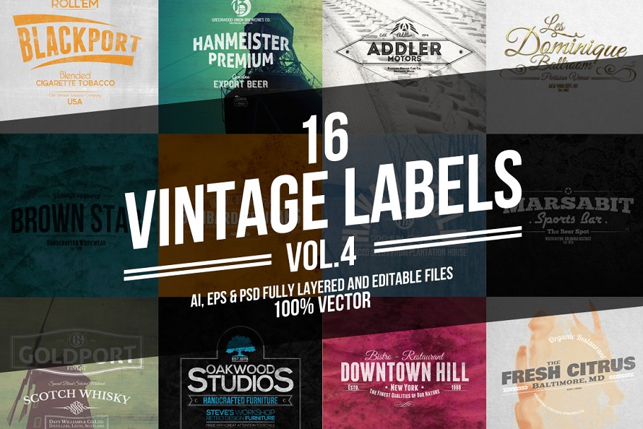复古标签、徽章模板合集 Vintage Labels & Badges Vol.4