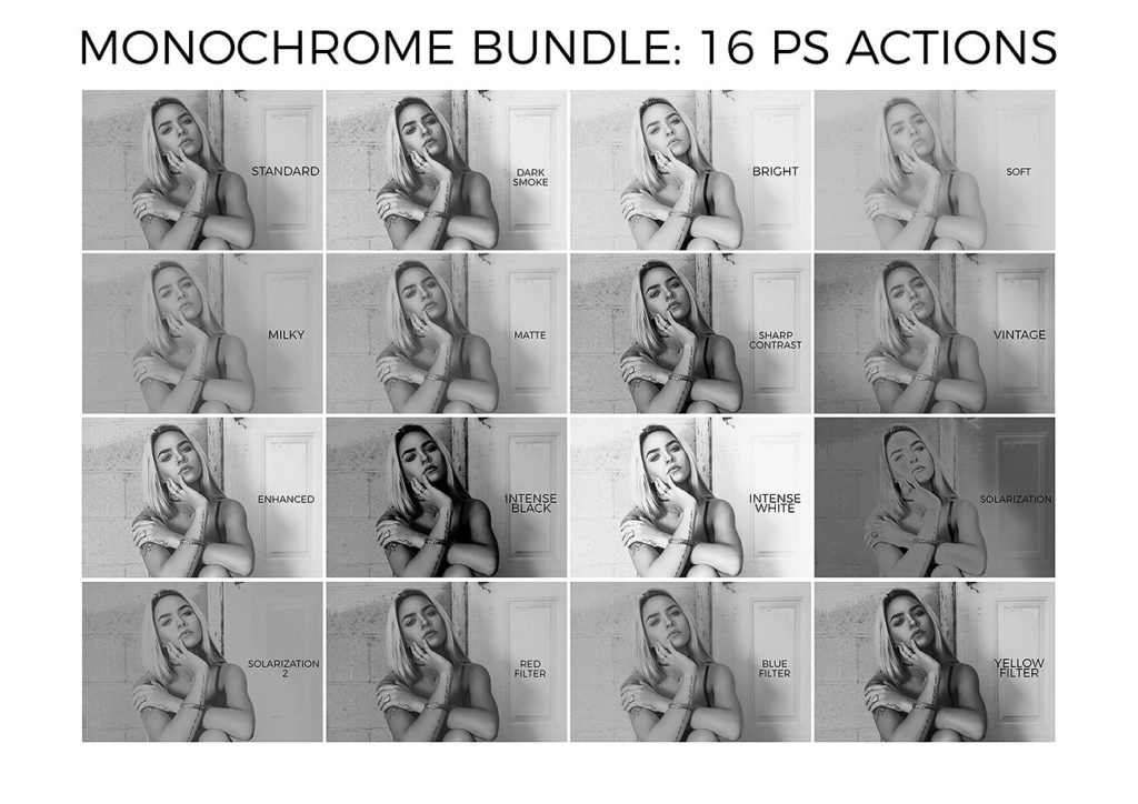 高品质黑白图像PS动作 Monochrome Bundle: 16 PS Actions