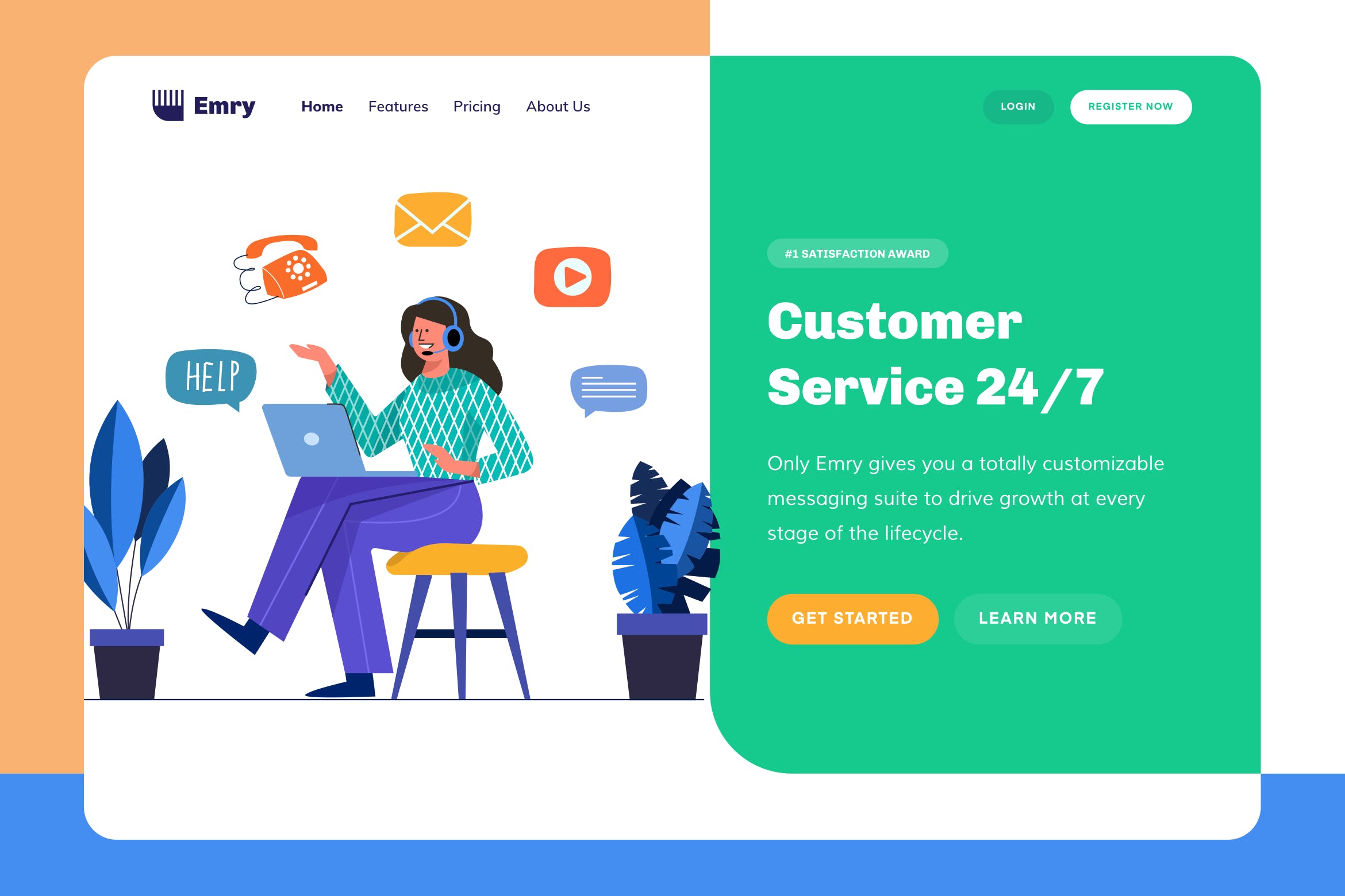 客户服务主题网站设计矢量插画 Emry – Customer Service Header