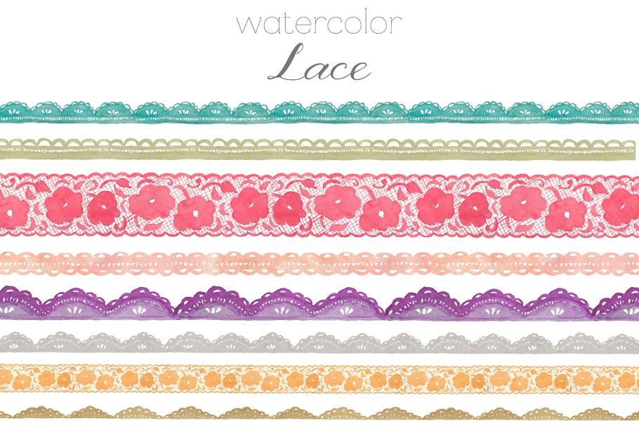 手绘水彩蕾丝艺术图像 Watercolor Lace Clip Art