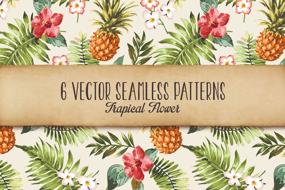 热带雨林植物花卉图案无缝纹理v2 Seamless tropical patterns Vol.2