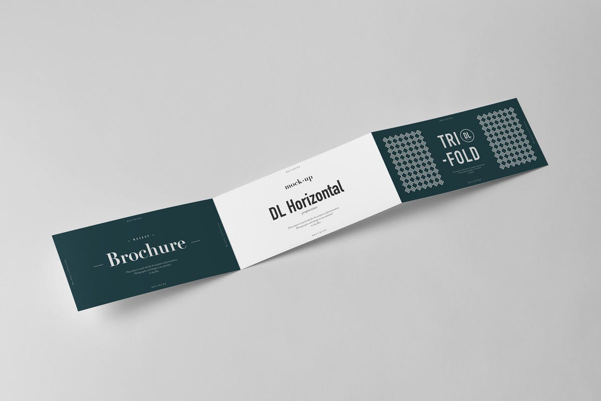 三折页长方形小册子样机 Tri-Fold DL Horizontal Brochure Mock-up