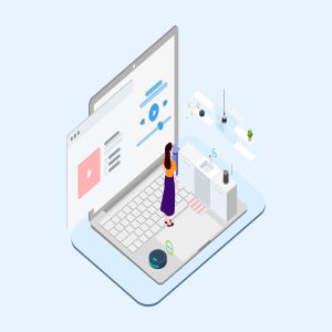 家庭智能音箱主题场景2.5D等距概念矢量插画v2 Smart Echo Isometric Illustration – T2