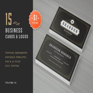 15款复古装饰风格企业名片设计模板 15 Ornaments Business Cards Bundle