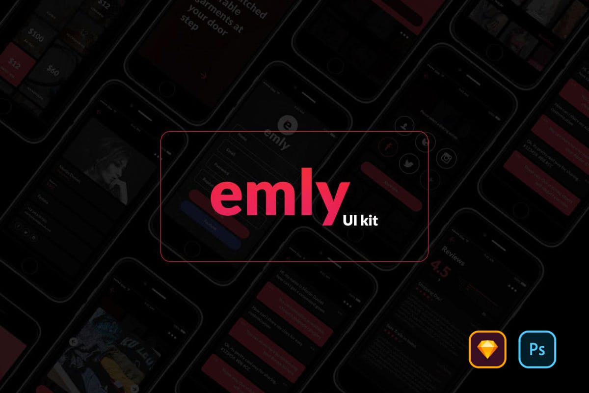 创意电商在线购物手机APP应用UI套件[SKETCH, PSD] Emly Creative Shopping App UI Kit
