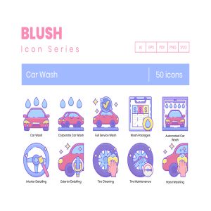 一流设计素材网下午茶：洗车服务矢量图标套装下载[Ai]