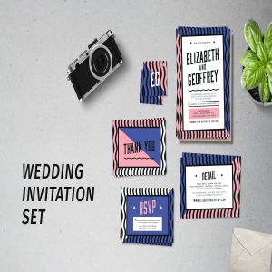 孟菲斯设计风格婚礼邀请函设计套装 Memphis Wedding Invitation Set插图1