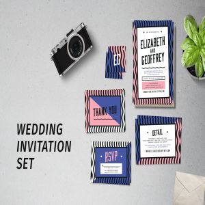 孟菲斯设计风格婚礼邀请函设计套装 Memphis Wedding Invitation Set