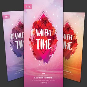 玫瑰花束浪漫情人节传单PSD设计模板 Valentine Flyer