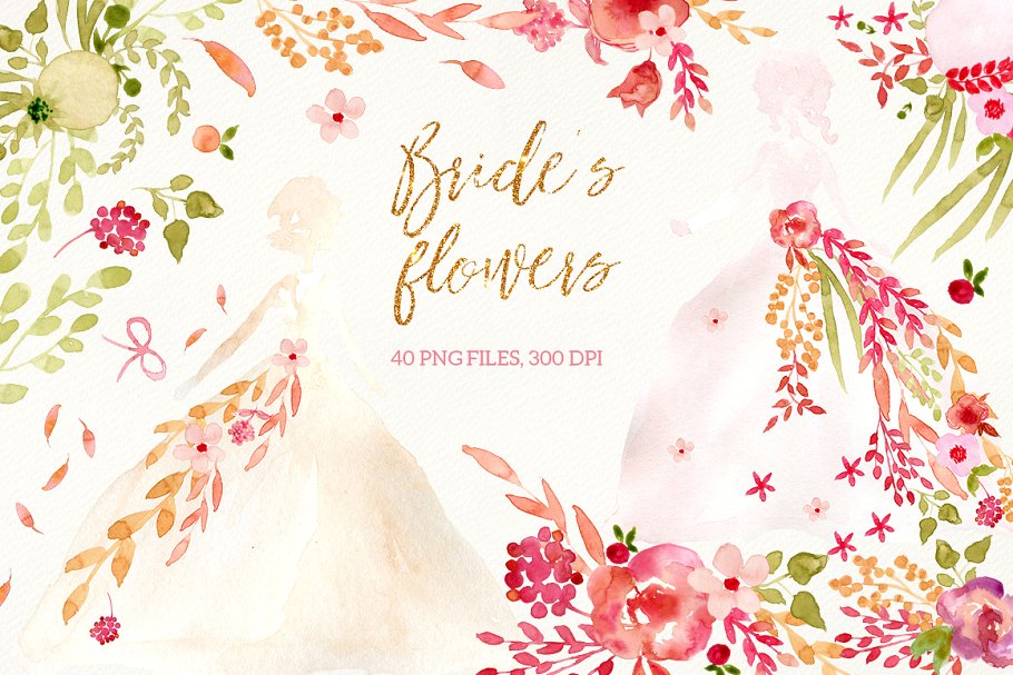浪漫水彩掉落花瓣元素 Bride’s Flowers