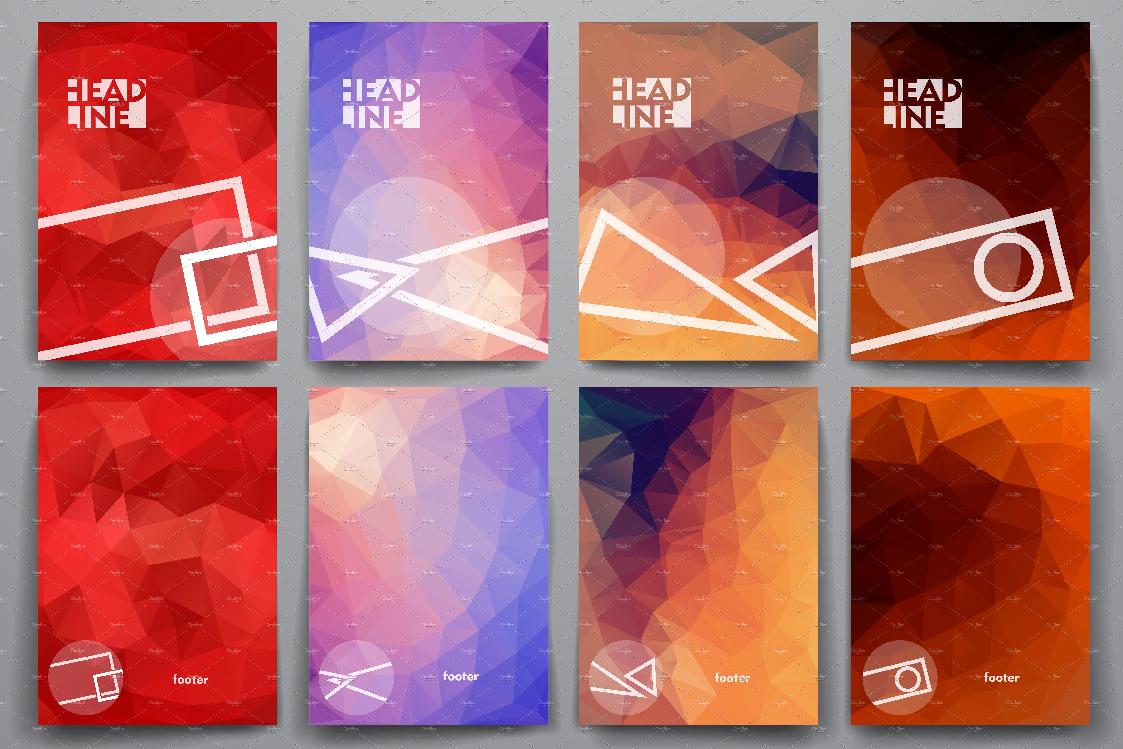 多彩圆点棱形图形背景小册子合集 Set of brochures in poli style