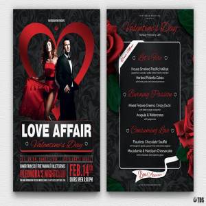 情人节主题传单模板v3 Valentines Day Flyer+Menu PSD V3