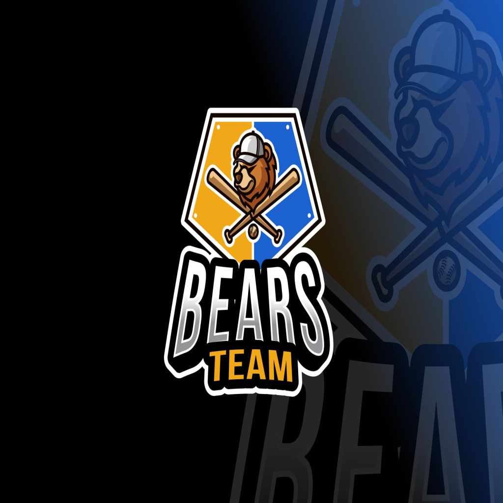 棒球熊卡通形象篮球队队徽图案Logo设计模板 Bears Baseball Logo Template插图