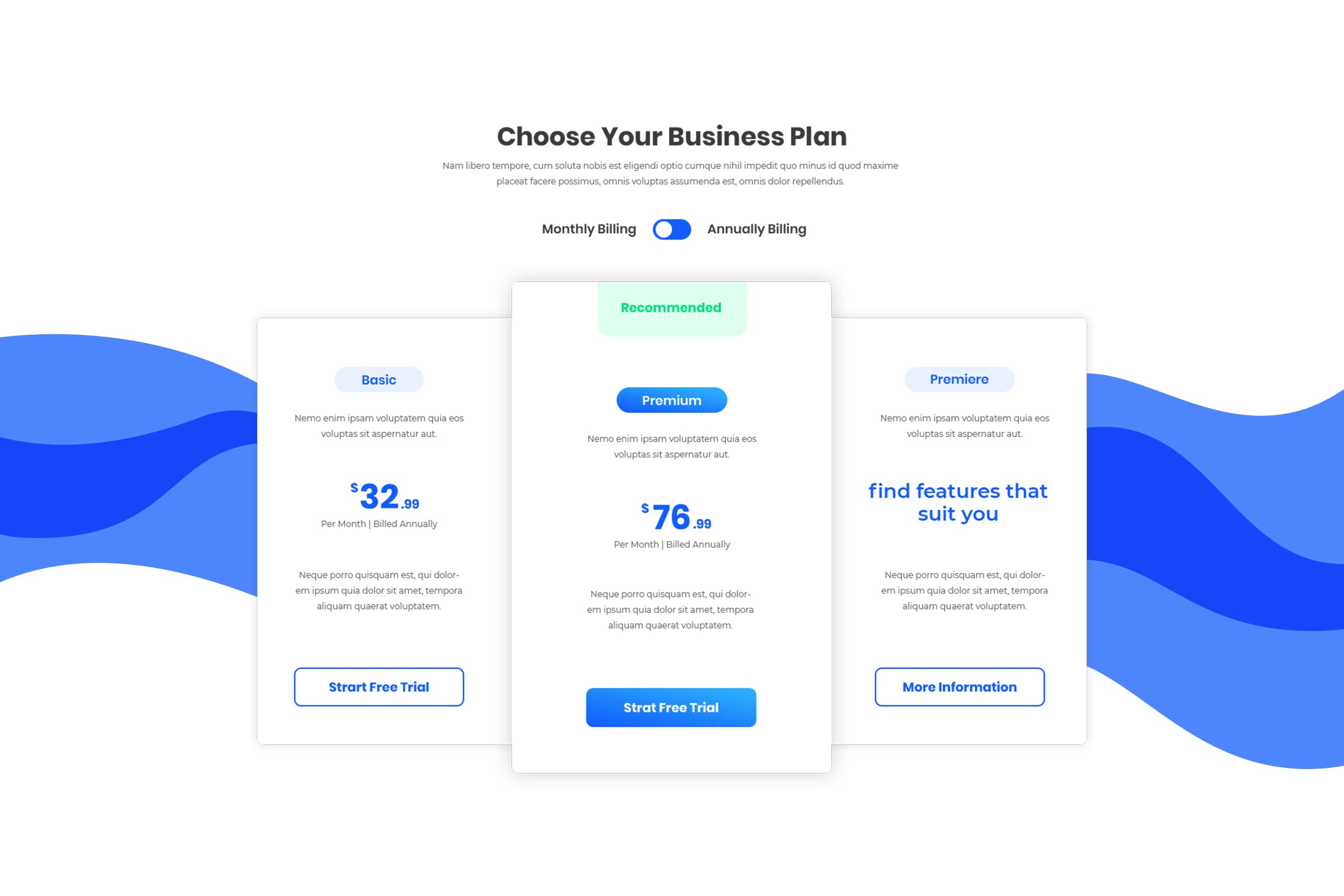 网络服务订阅套餐价格表单UI设计模板 Pricing Table
